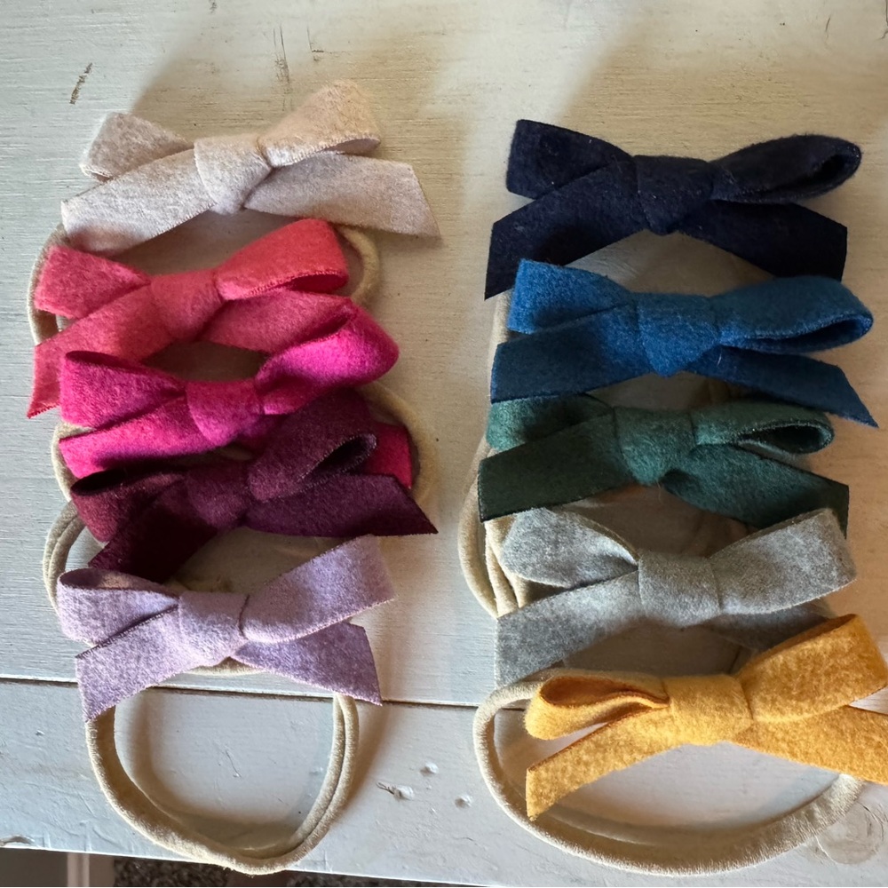 Colorful Felt Bow Headbands for Infants/Toddlers - Qty 10